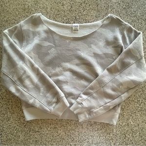 PINK VS Off the Shoulder Camo Cropped Sweater, Large